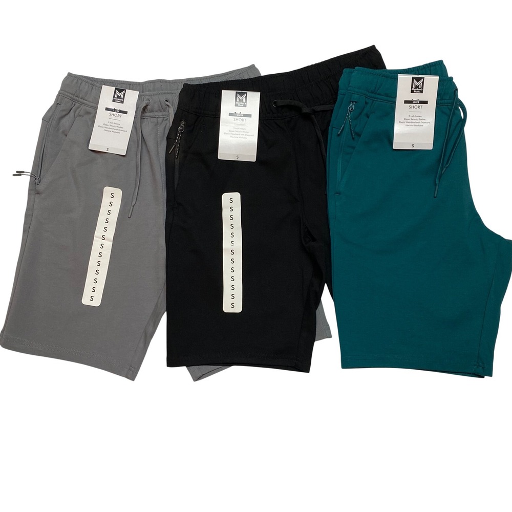 Members Mark Luxe Mens Shorts 3 Pack Blk, Gray, Teal 9 Inch Inseam  NWT